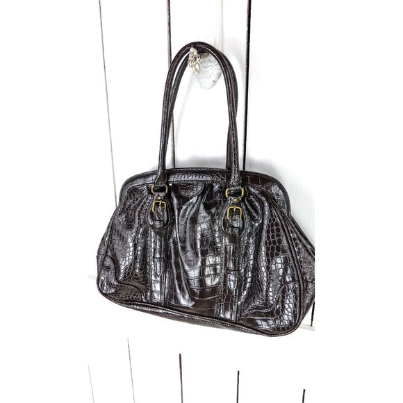 90s vintage brown croc faux leather handbag purse - Picture 5 of 6